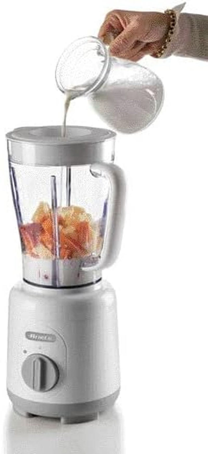 Ariete Breakfast 586 Blender, Elektrischer Mixer Mit 4 Edelstahlklingen, 2 Geschwindigkeiten + Pulse-Funktion, Anti-Rutsch-Füße, Aufsatzdeckel, 1,5 L Fassungsvermögen, 500W, Weiß