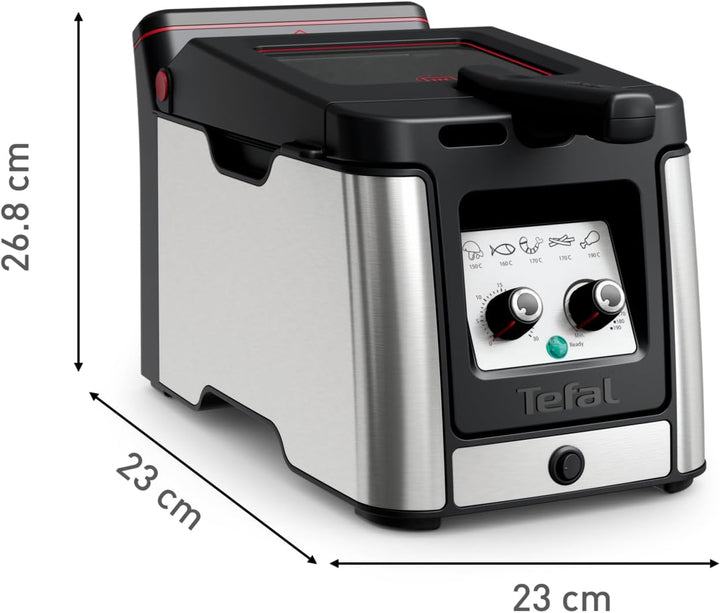 Tefal FR600D Clear Duo Fritteuse, Frittieren Mit Weniger Rauch Und Gerüchen, Kapazität 1,2 Kg, Thermostat, Timer, Großes Sichtfenster Ohne Zu Beschlagen, Spülmaschinenfest, Edelstahl/Schwarz