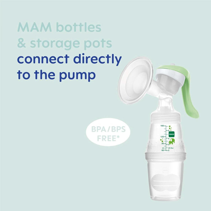 MAM Handmilchpumpe – Komfortable Und Kompakte Milchpumpe, Einzigartig Upgradebar – Handpumpe Für Muttermilch Inkl. 1 X MAM Easy Start Anti-Colic Flasche