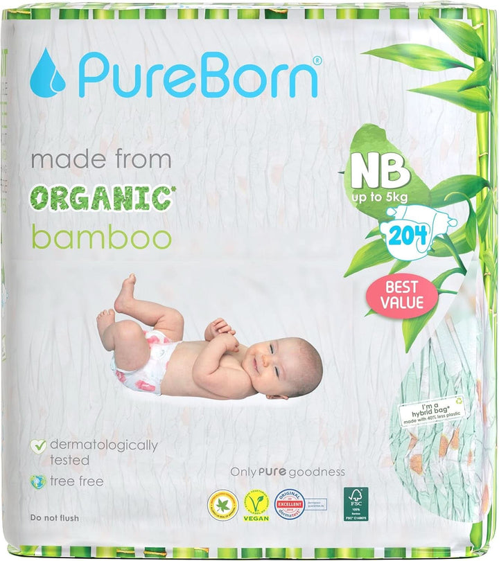 Pureborn Eco Bio-Bambus Windeln, Größe 5 (11-18 Kg), 176 Stück (2 X 88), Umweltfreundlich, Hypoallergen, Ultraweich, Mit Nässeindikator, Diverser Aufdruck