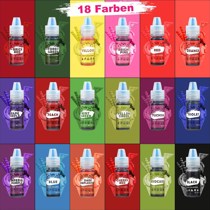 Lebensmittelfarbe 18 Farben X 6Ml, Lebensmittelfarbe Flüssig Zum Kuchen Backen Kekse Macaron Getränken, Hochkonzentrierte Lebensmittelfarben Für Ostereier DIY Slime, Kunsthandwerk Einfärben