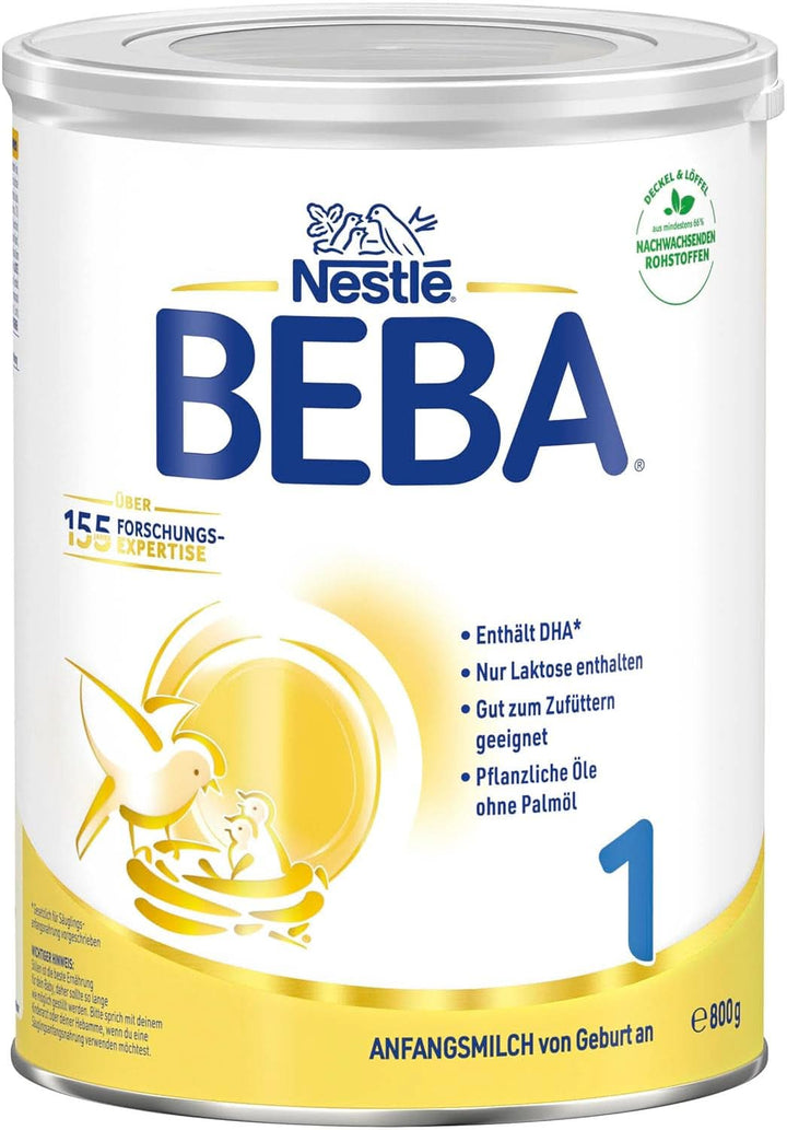 BEBA 1 Anfangsmilch Von Geburt An, Babynahrung Mit DHA, Nur Laktose, Ohne Palmöl, 3Er Pack (3 X 800G)