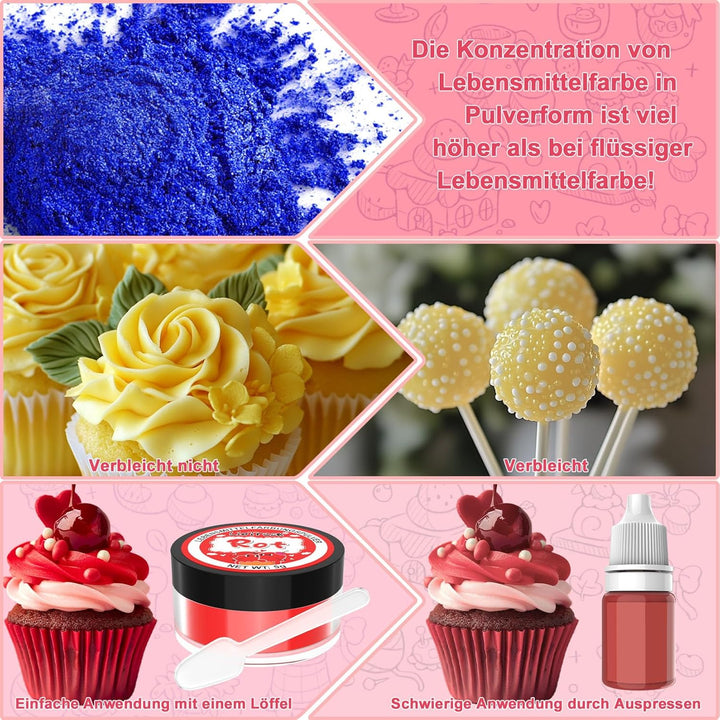 Lebensmittelfarbe Pulver Set - 4X5G Hohe Konzentration Lebensmittelfarbe Für Fondant, Buttercreme, Lebendiges Lebensmittelfarbe Zum Backen Tortendeko, Ostereierfarbe, Macaron, Allerheiligen