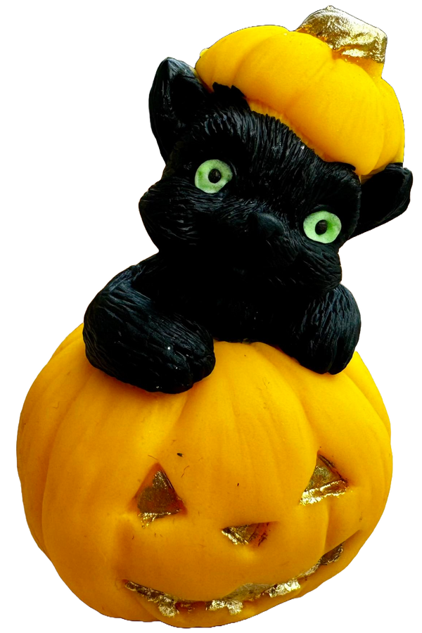 Decorazione commestibile di zucchero, zucca e gatto nero di Halloween pasta