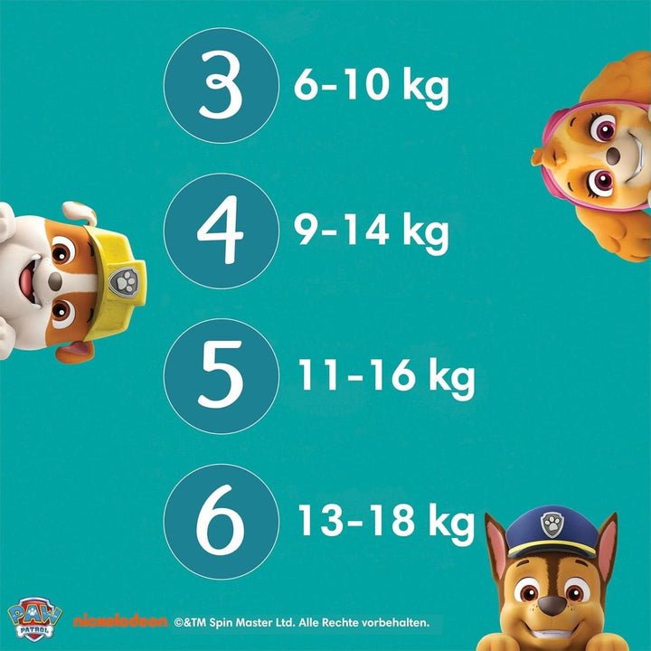 Pampers Paw Patrol (Baby-Dry), scutece mărimea 6 (13Kg-18Kg), ediție limitată, 164 de scutece, protecție completă împotriva scurgerilor până la 12H