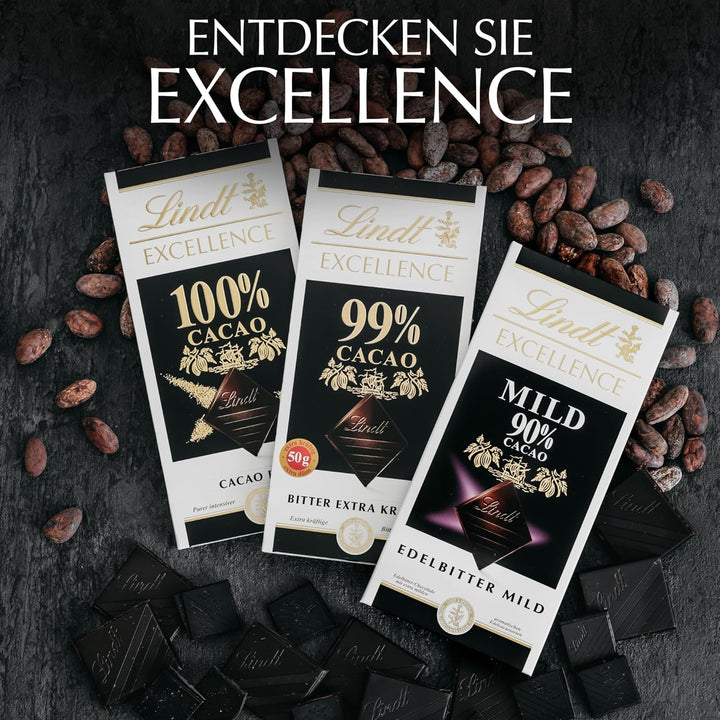 Lindt EXCELLENCE 99% Kakao - Edelbitter-Schokolade | 50 G Tafel | Extra Kräftige Bitter-Schokolade | Intensiver Kakao-Geschmack | Dunkle Schokolade | Vegane Schokolade | Schokoladengeschenk