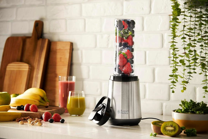 Russell Hobbs Mixer - Standmixer & Smoothie Maker to Go [23.500 U/Min Power-Motor] Inkl. 1X Mixbehälter 600Ml (Bpa-Frei, Spülmaschinen- & Bruchfest Inkl. Deckel) Zerkleinerer, Edelstahl, 23472-56