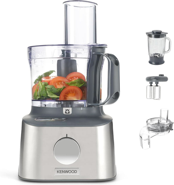 Kenwood Multipro Compact+ FDM315SS Kompakt-Küchenmaschine, 2,1 Liter, Integrierte Waage, Edelstahl Messer, 4 Arbeitsscheiben Und 5 Weitere Zubehör-Teile, Metallgehäuse, 800 Watt, Silber