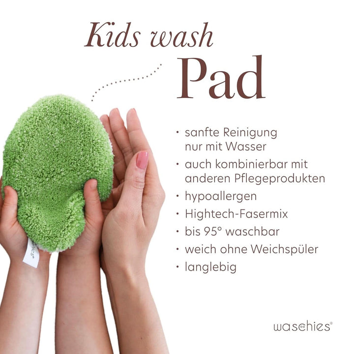 Waschies KIDS Wasch-Pads Für Babys Und Kinder, Zur Reinigung Nur Mit Wasser, Wiederverwendbar, Hautschonend, Supersoft, Made in Germany, Grün, 2Er Set