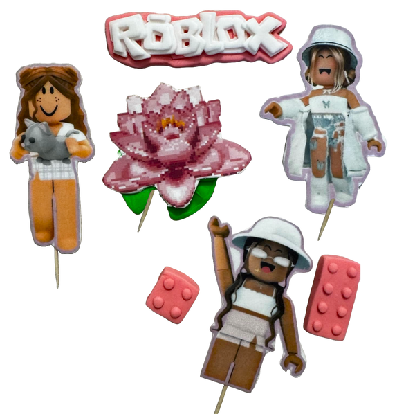 Set mit 7 essbaren Dekorationen aus Zuckerpaste, Roblox-Mädchen