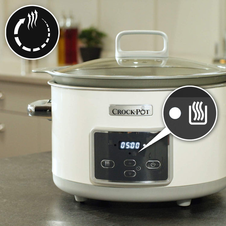 Crock-Pot Digital-Schongarer Saute Slow Cooker Mit Duraceramic | Einstellbare Garzeit | 5 Liter (5 Personen) | Weiß [CSC026X]