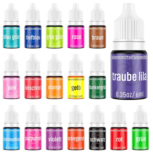 Lebensmittelfarbe 18 Farben X 6Ml, Lebensmittelfarbe Flüssig, Lebensmittel Farben Set Farbstoff, Backfarben Tortendeko Food Coloring Für Kuchen, Macaron, Zuckerguss Fondant DIY Backzubehör