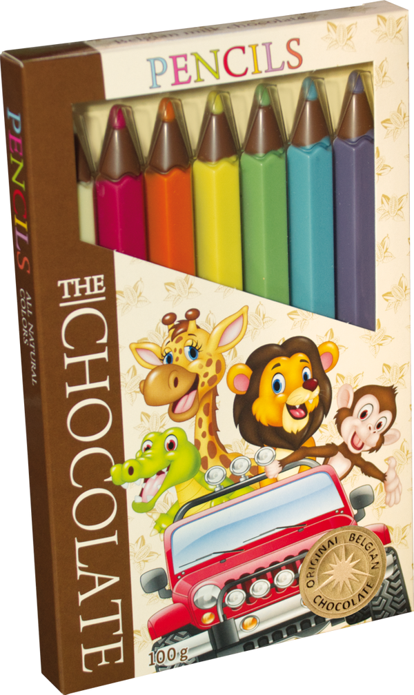 Chocolat au lait, sous la forme de crayons de couleur