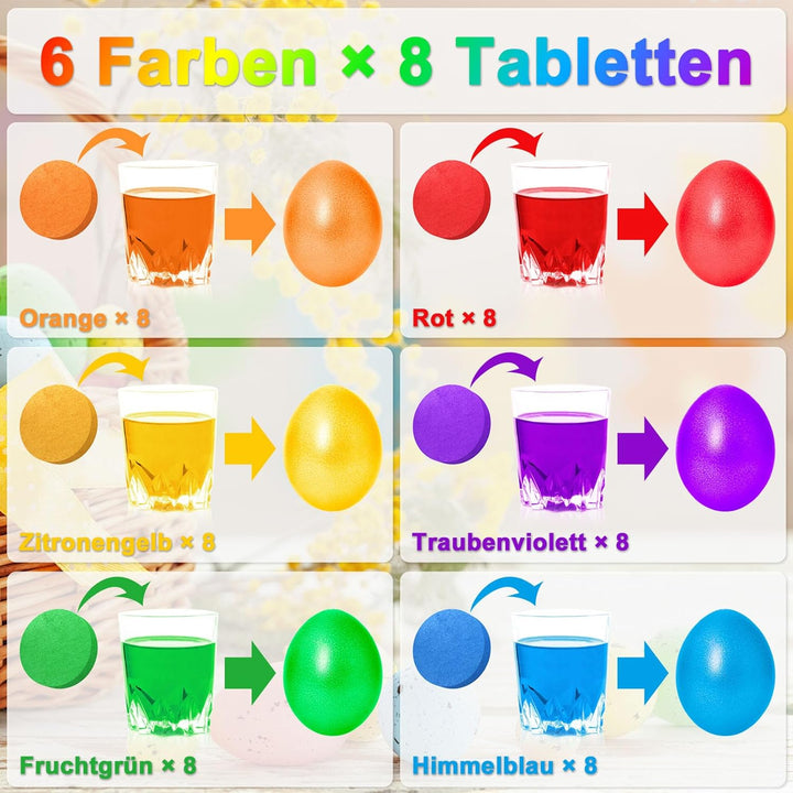 Ostern Lebensmittelfarbe – 48 Stück Eierfarben Ostern Farbtabletten, 6 Farben Ostereierfarbe Tabletten, Eierfarben Osterneierfarben Ostern, Eierfarben Ostern Für Kinder