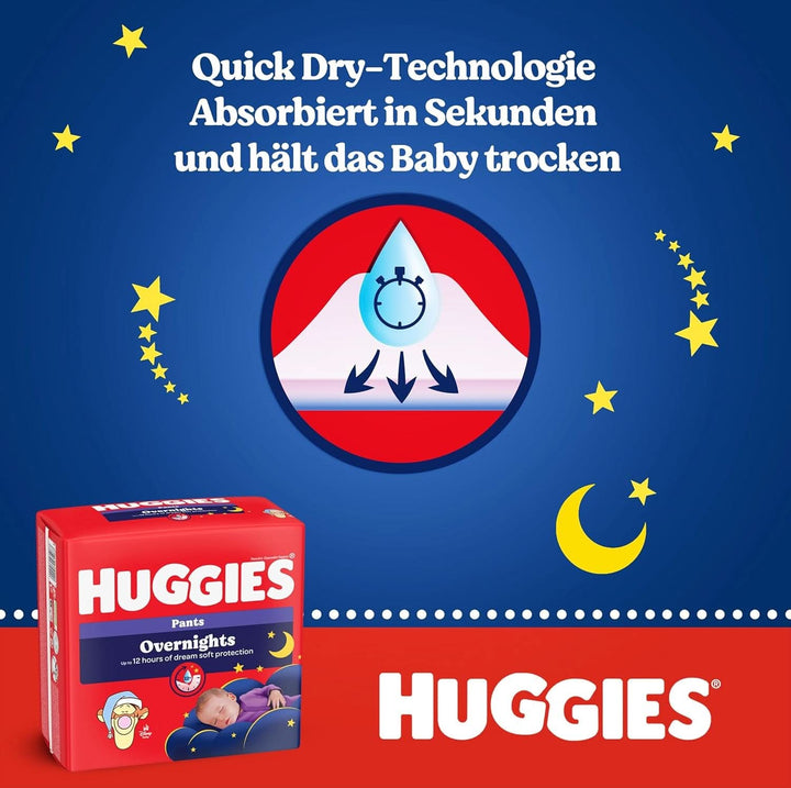 Huggies Overnight Pants Größe 5 (12-17 Kg), Windeln-Monatsbox, 96 Stück (4X24), Windelhöschen Für Die Nacht