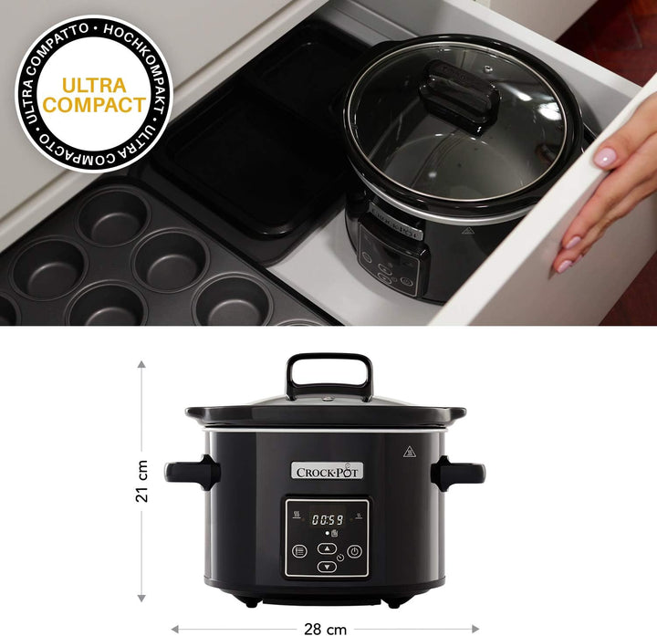 Crockpot Digital-Schongarer Slow Cooker | Einstellbare Garzeit | Warmhaltefunktion | 2,4 Liter (1-2 Personen) | Schwarz [CSC061X]