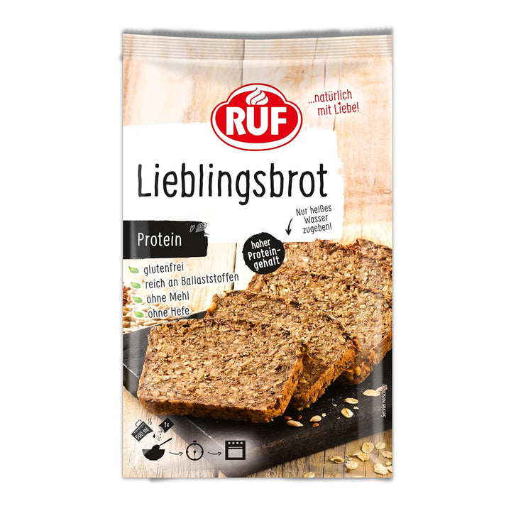 RUF Lieblingsbrot Protein, Brot-Backmischung, Brotmischung, Brotteig-Mischung, Proteinreiches Brot, Glutenfrei, Ohne Mehl & Hefe, 1 X 500G