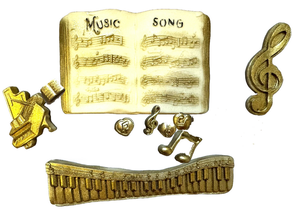 Set 10 edible decorations from sugar paste, musical instruments