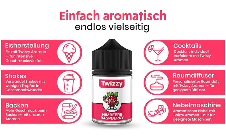 Twizzy Himbeere Lebensmittelaroma -60Ml- Intensives Aroma – Ideal Zum Backen, in Lebensmitteln & Getränken, Auch Für Vernebl., Nebelm., Uvm