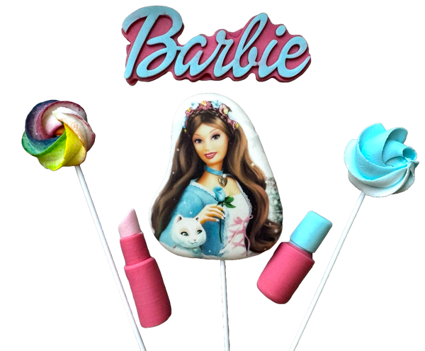 Set 6 edible decorations from sugar paste, Barbie