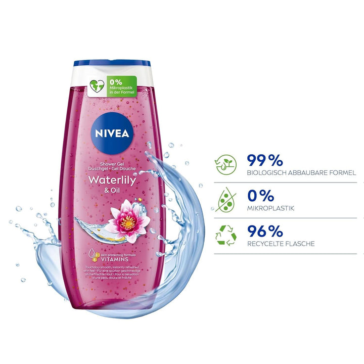  NIVEA Waterlily & Oil, Gel de duș cu parfum proaspăt de nufăr, pH neutru, 250 ml