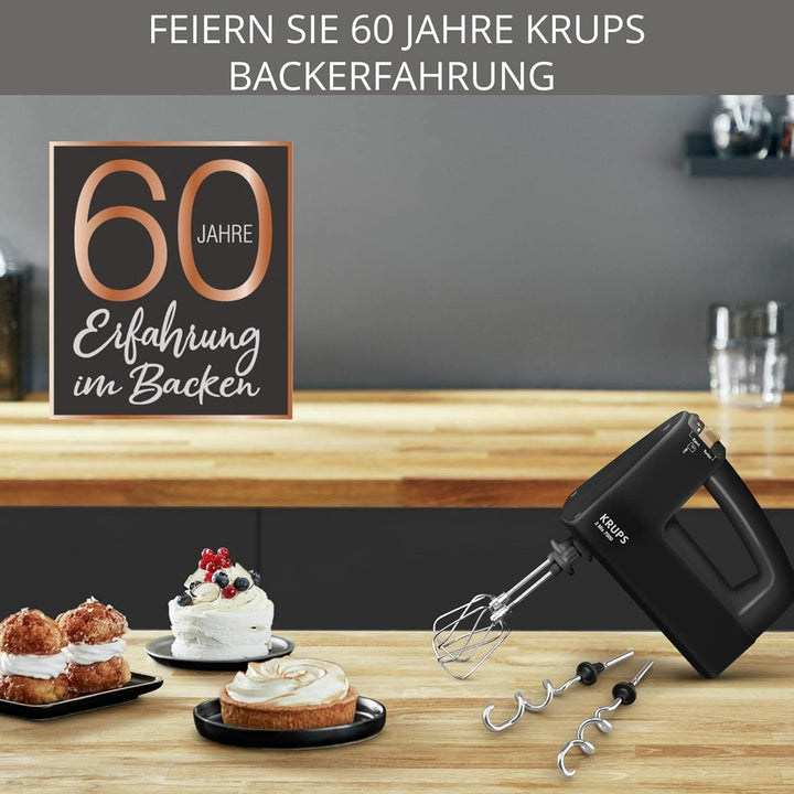 Krups 3Mix 7000 Handmixer 60 Jahre Special Edition, 500 Watt, Knet- Und Rührhaken Aus Edelstahl, Langes Netzkabel, Zubehörtasche, F6085811, Schwarz/Kupfer