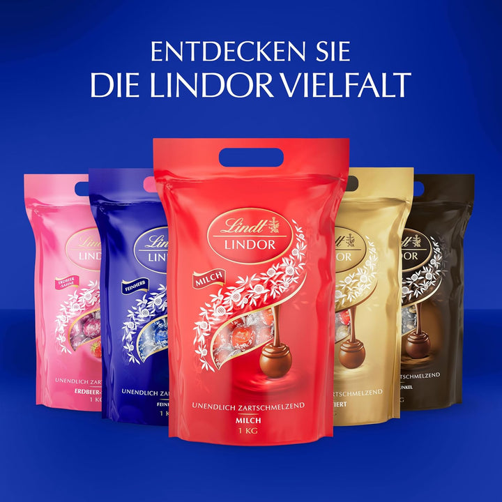 Lindt LINDOR Schokoladen Kugeln Feinherb | 1 Kg Beutel, Wiederverschließbar | Ca. 80 Kugeln Dunkle | Großpackung, Pralinen-Geschenk, Schokoladengeschenk