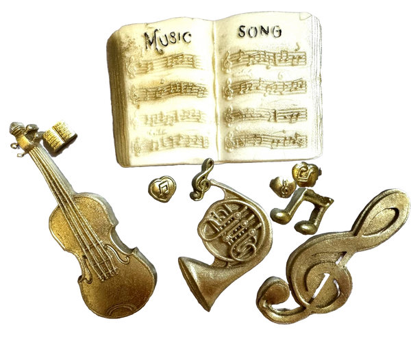 Lot de 10 décorations comestibles en pâte à sucre, Instruments de musique