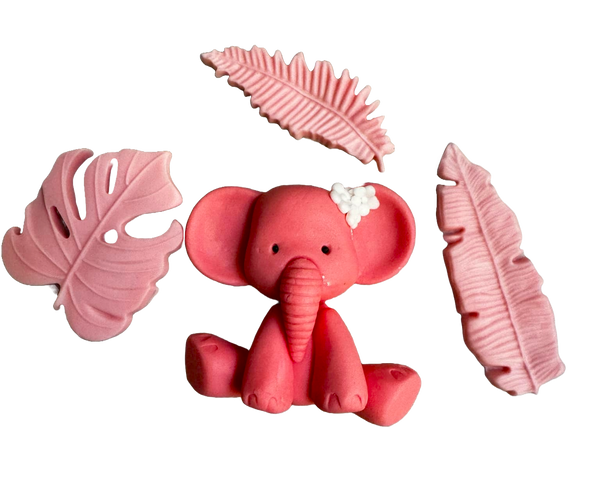 Lot de 4 décorations comestibles en sucre, Baptême, éléphant, filles