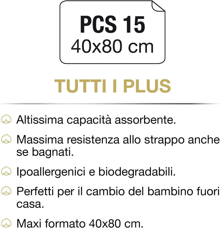 GOLD BABY Hygieneplanen, 15 Stück, Kinder, 100% Hydrophile Baumwolle, 40 X 80 Cm, Hypoallergen Und Biologisch Abbaubar, Dermatologisch Getestet, Hergestellt in Italien