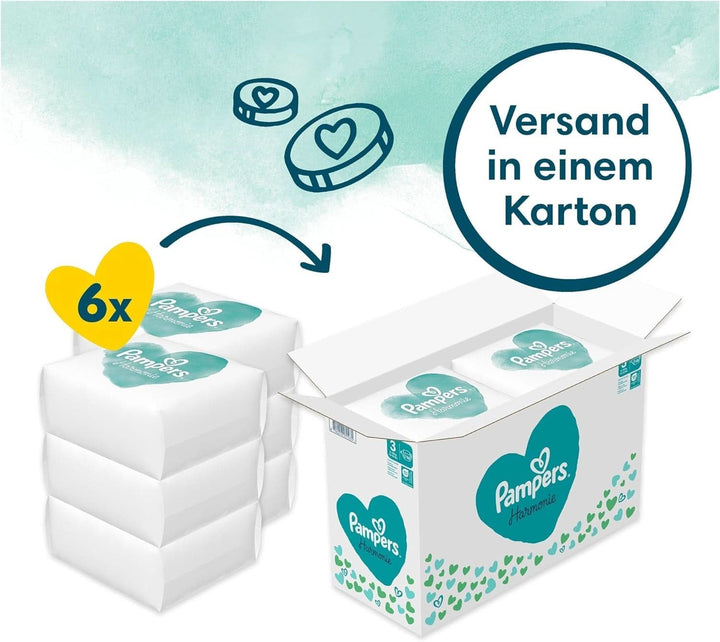 Pampers Scutece pentru copii mărimea 3 (6-10 kg) Harmony, Protecție delicată a pielii și ingrediente pe bază de plante, 186 bucăți