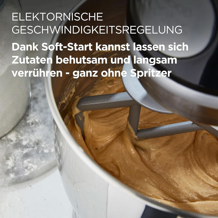 Kenwood Kmix KMX750BK Küchenmaschine, 5 L Edelstahl Schüssel, Safe-Use-Sicherheitssystem, Metallgehäuse, 1000 Watt, Inkl. 3-Teiligem Patisserie-Set Und Spritzschutz, Schwarz, 240X385X355