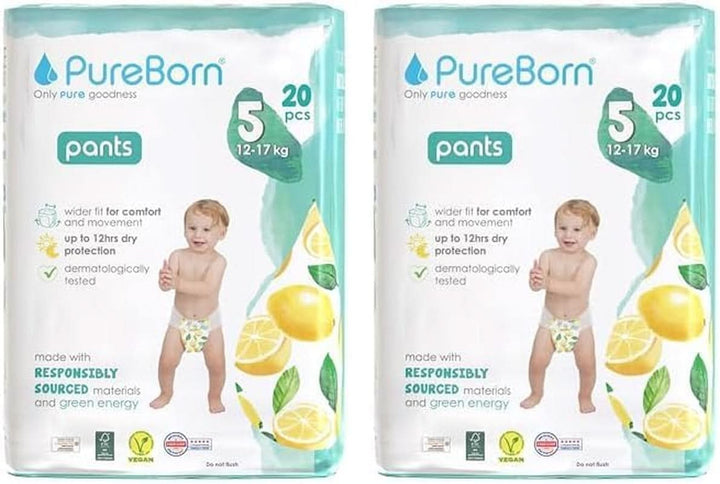 Pureborn Baby Premium Windeln Pants, Höschenwindeln, Größe 7 (17+ Kg), 16 Stück, Optimaler Schutz Für Tag Und Nacht, Dermatologisch Getestet, Ultraweich, Hautfreundlich