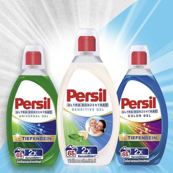 Persil Ultra Concentrate Sensitive Gel (130 de spălări), Detergent lichid pentru alergici și bebeluși într-o sticlă mai mică pentru mai puțin plastic, Îndepărtează petele dificile, Testat dermatologic