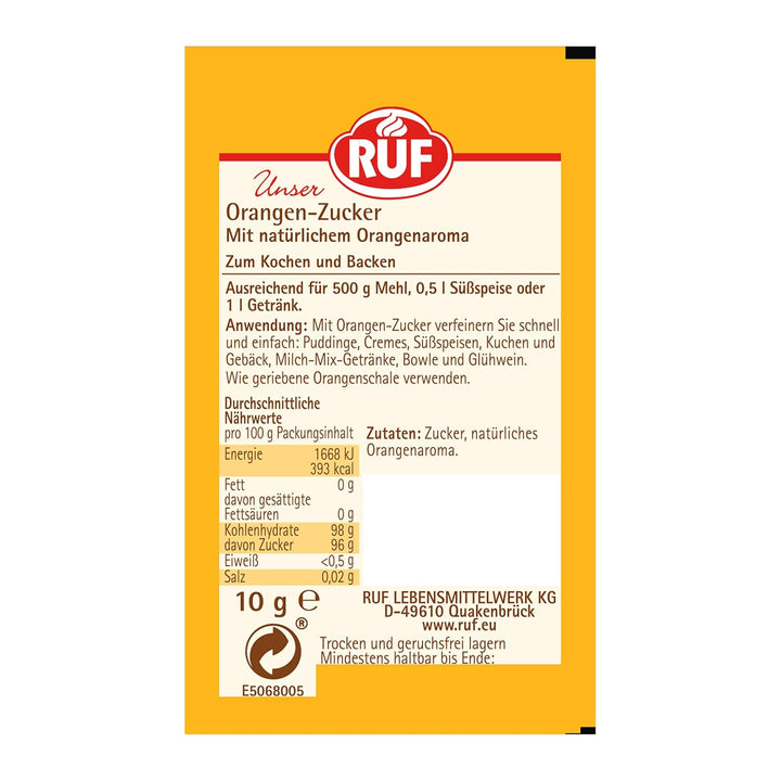 RUF Orangen-Zucker, Aromatisierter Zucker Mit Natürlichem Orangen-Aroma, Wie Geriebene Orangenschalen Zu Verwenden, Glutenfrei, Vegan, 3 X 10G