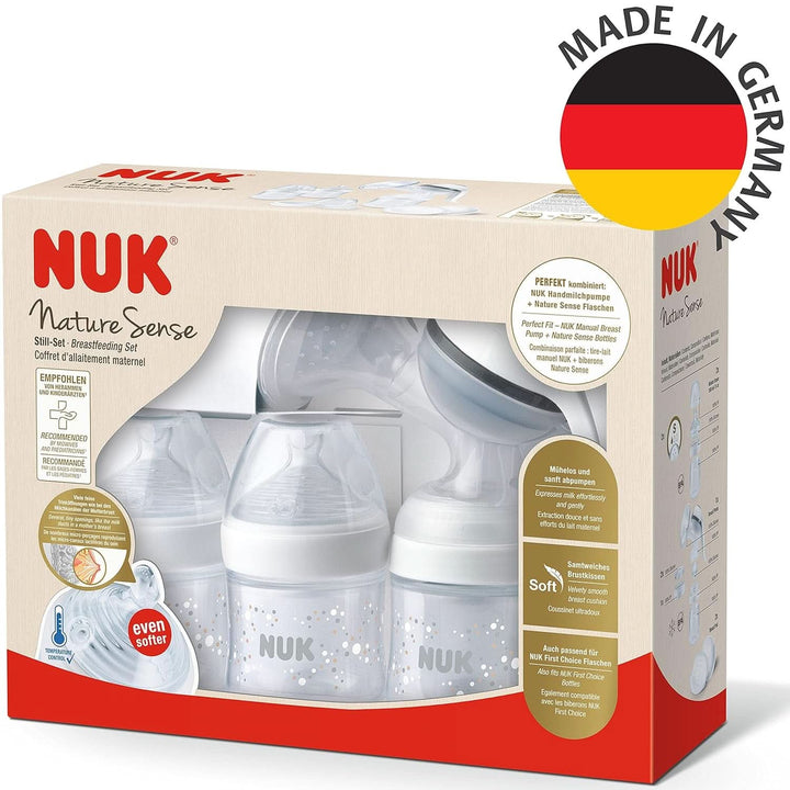 NUK Nature Sense Handmilchpumpe | Still-Set Mit Handmilchpumpe, Babyflaschen & Ultra Dry Comfort Stilleinlagen | 6-Teilig