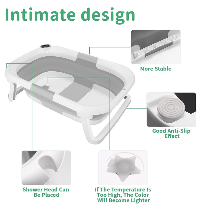 Groß Faltbare Babywanne Mit Badematte, Baby Badewanne Faltbar Mit Duschkopfanschluss & Integriertem Thermometer, Baby Wanne,Ergonomisch, Platz Sparen,Tragbare Badewanne Baby Für Babys Von 0-36 Monaten