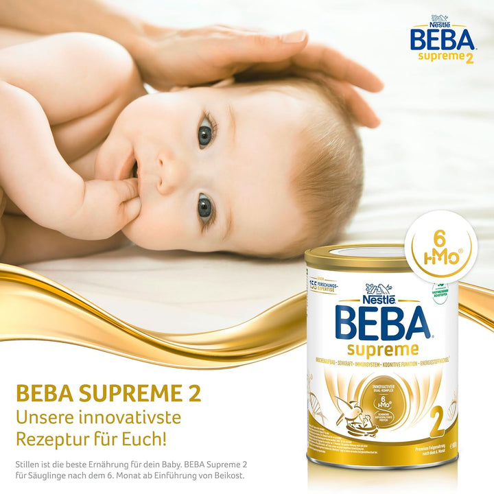 BEBA SUPREME 2 Folgemilch Nach Dem 6. Monat, Babynahrung Mit 6 HMO Komplex, Nur Laktose, Ohne Palmöl, 6Er Pack (6 X 800G)