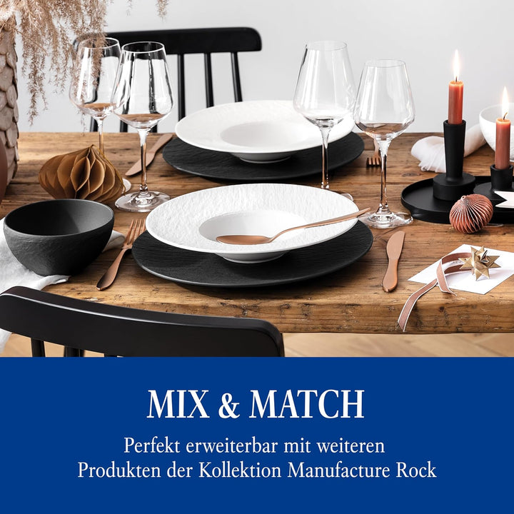 Villeroy & Boch – Manufacture Rock Blanc Geschirrset 6 Teilig Weiß, Spülmaschinenfest, Mikrowellensicher, Geschirr Modern, Starter Set, Speiseteller, Pastateller, Müslischalen, Premium Porzellan