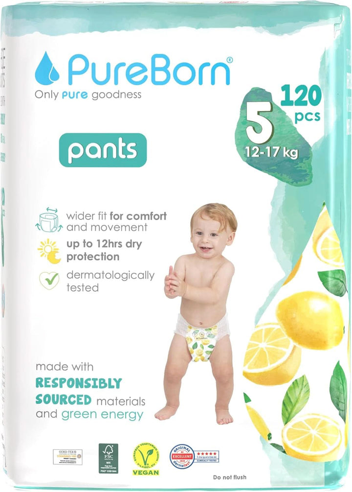 Pureborn Baby Premium Windeln Pants, Höschenwindeln, Größe 7 (17+ Kg), 16 Stück, Optimaler Schutz Für Tag Und Nacht, Dermatologisch Getestet, Ultraweich, Hautfreundlich