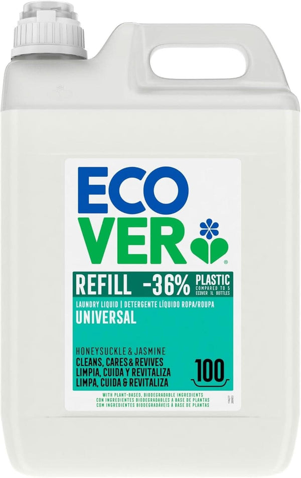 Detergent universal pentru rufe Ecover Hibiscus & Jasmine (5L/100 de spălări), Detergent lichid cu ingrediente pe bază de plante, Detergent nutritiv pentru păstrarea și protejarea hainelor