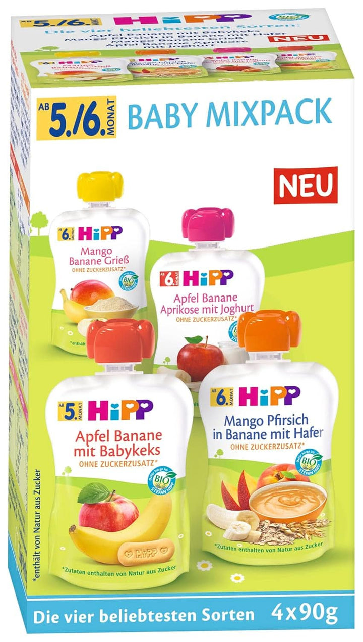 Hipp Organic Fruit & Cereal în pungă de stoarcere pentru bebeluși, 16 x 90grame 