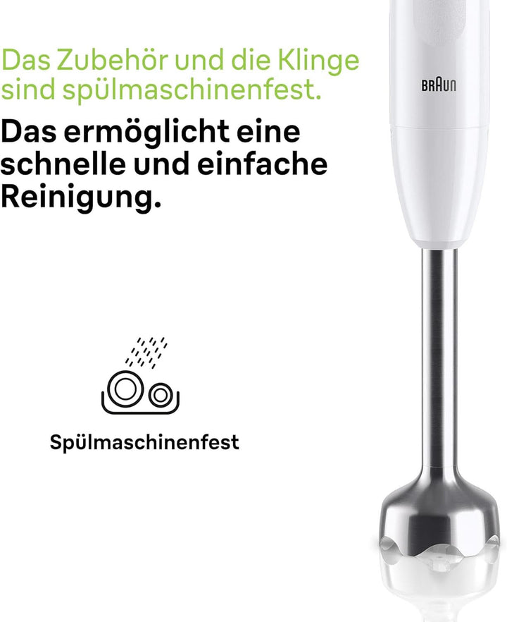 Braun Stabmixer MQ10.001M Multiquick 1 - Extra Leichter Pürierstab Mit Edelstahl-Mixfuß Und Easytwist System, Inkl. 600 Ml Mix- & Messbecher, 450 Watt, Weiß