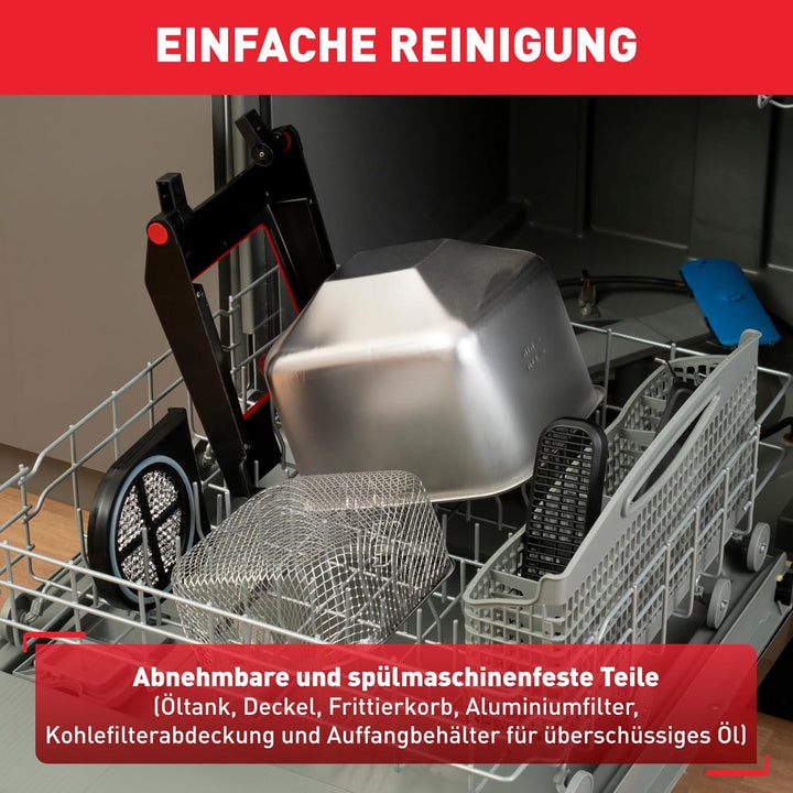 Tefal FR600D Clear Duo Fritteuse, Frittieren Mit Weniger Rauch Und Gerüchen, Kapazität 1,2 Kg, Thermostat, Timer, Großes Sichtfenster Ohne Zu Beschlagen, Spülmaschinenfest, Edelstahl/Schwarz