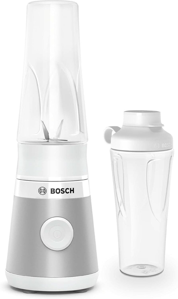 Bosch Mini-Standmixer Vitapower Serie 2 MMB2111S, Highspeed-Mixer, Bis Zu 40.000 Rpm, Tritan Togo-Flasche 0,6 L, Trinkdeckel, Bruchsicher,Spülmasch.Geeignete Teile, 450W, Silber/Schwarz