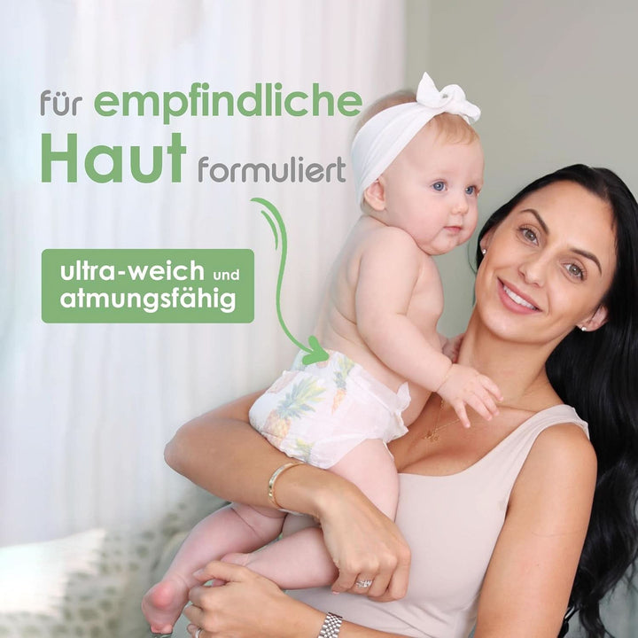 Pureborn Eco Bio-Bambus Windeln, Größe Für Neugeborene Bis 5 Kg, 34 Stück, Umweltfreundlich, Ultraweich, Hypoallergen, Mit Nässeindikator, Diverser Aufdruck