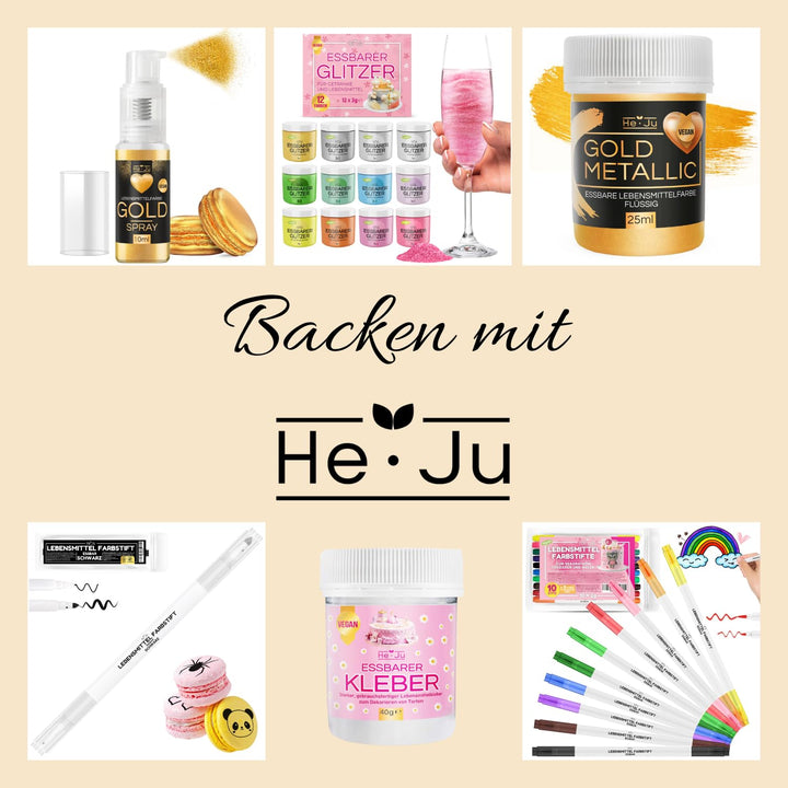 He-Ju Lebensmittelstifte Essbar 10Er Set Ohne E171, Vegan, Glutenfrei, Lebensmittel Stifte Set in 10 Regenbogenfarben Mit 2 Spitzen Zum Malen Und Schreiben Auf Torten & Co.