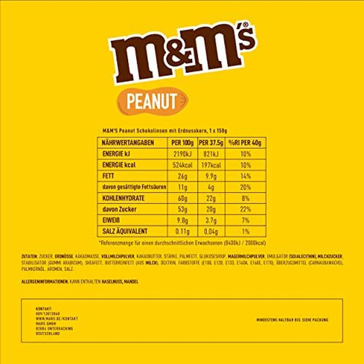 M&M'S | Peanut | Schokolinsen Mit Erdnusskern | Schokolade Geschenk | Eine Packung (1 X 150G)