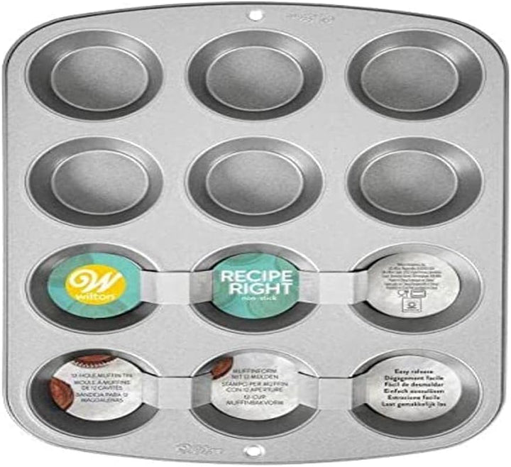 Wilton 03-3118 Cupcake- /Muffin-Backform, Recipe Right, Antihaft, 12 Vertiefungen, Grau