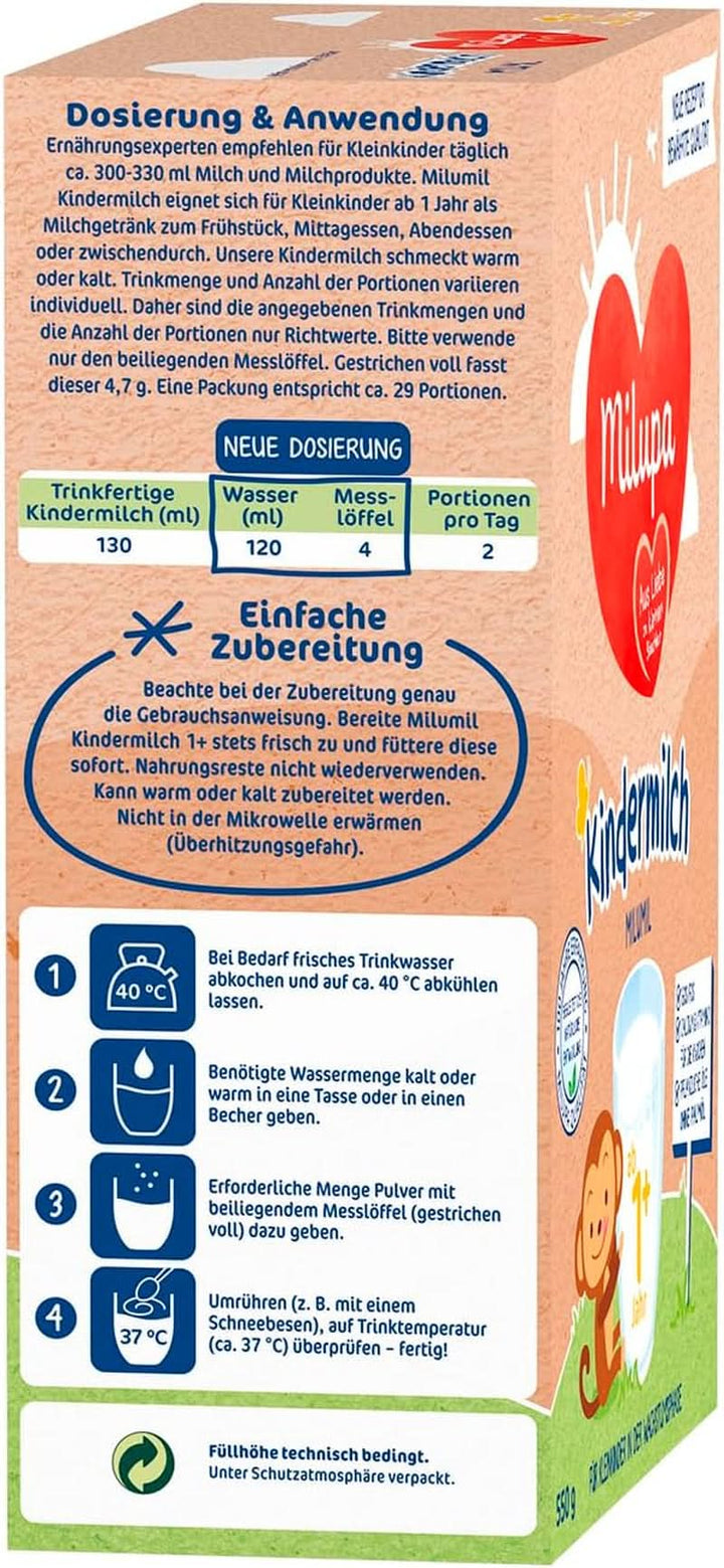 Milupa Milumil Kindermilch 1 plus – Ab 1 Jahr – Für Kleinkinder in Der Wachstumsphase – Begleitet Die Natürliche Entwicklung – 5 X 550 G Pulver